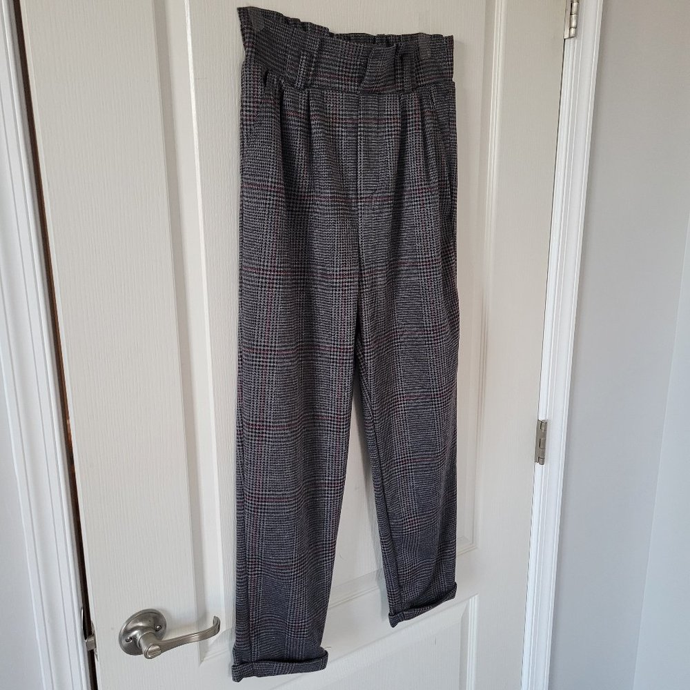 Gray Plaid Dress Pants Black Red Stripe Business Attire Work Bottoms Trouser